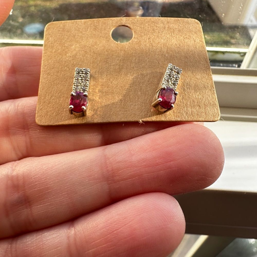 Genuine ruby and cz stud earrings in sterling silver!